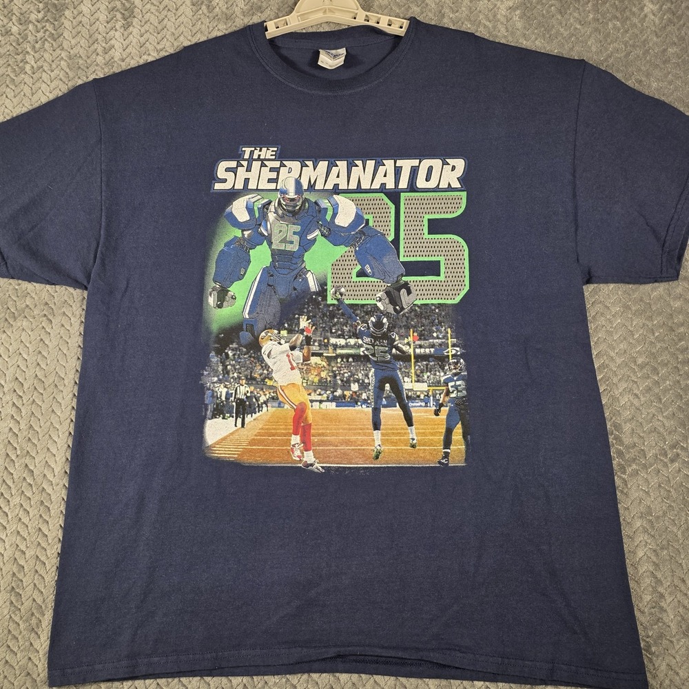 Richard Sherman Seattle Seahawks T-Shirt Mens XL Blue Shermanator Legion Of Boom